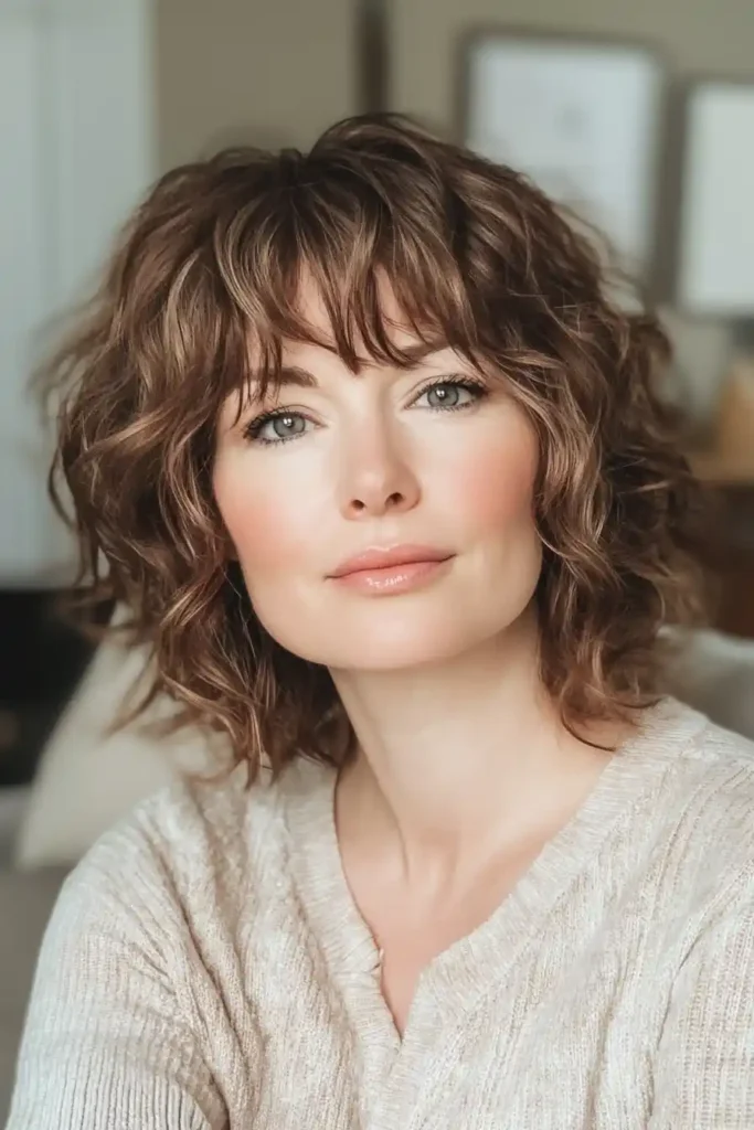 Curly Bangs with Shoulder-Length Bob