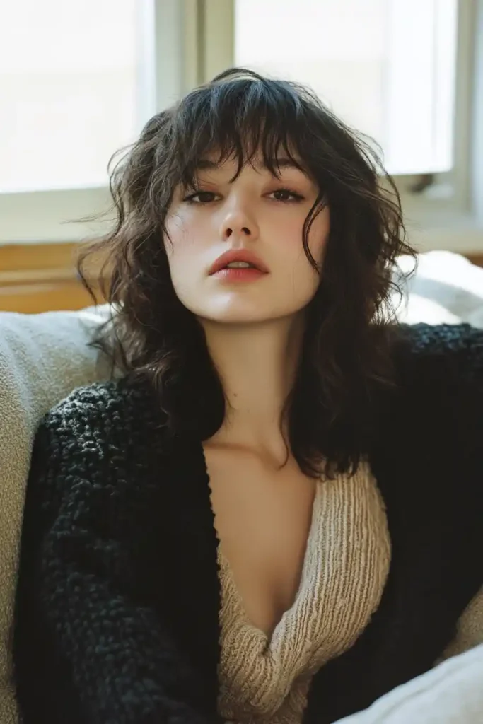 Curly Bangs with Shoulder-Length Bob