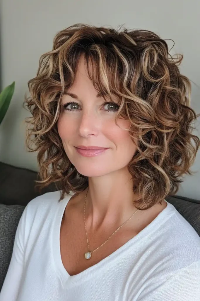 Curly Layered Cut with Highlights