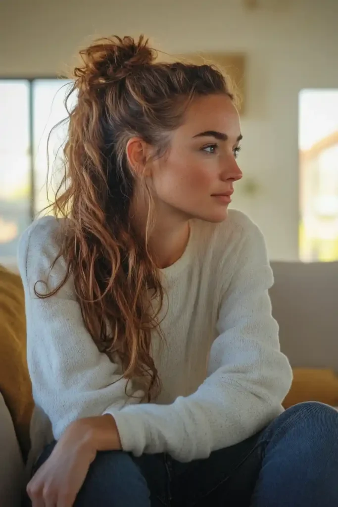 High Ponytail with Loose Curls